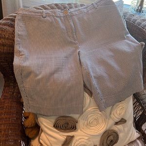 Talbots blue and white seersucker shorts.